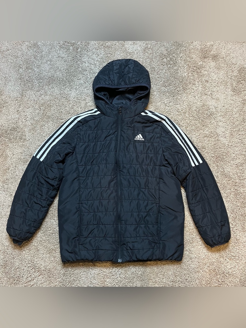 Adidas Black White Classic Hooded Puffer Jacket Boys Size Large AP5518